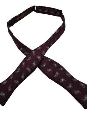 Vintage Resilio Mens Self Tie Bowtie Bow Tie Burgundy Blue Paisley